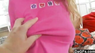 A cute young girl plays with her panties before going to bed