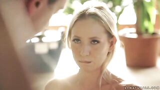 A cute blonde, Kiara Lord, from Budapest, Hungary, gently rides her husband