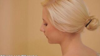 After shower, the beautiful body of a young girl became very tender