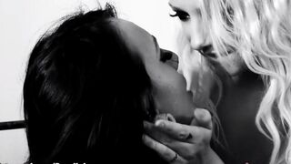 Lesbians fuck each other with dildo and vibrator on the bed