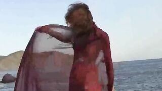 Nude beauty with small boobs has sex on the beach