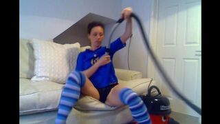 A cute girl has an orgasm with a vacuum cleaner