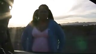 The fat woman is not embarrassed to show her big tits and pussy