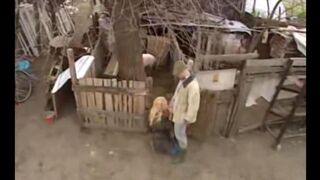 A cute girl from the village has sex with a guy in the open air