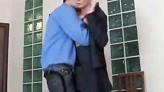 A Russian woman in stockings fucks with her young boss in power