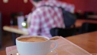 The boy picked up an Asian girl in the cafe and fucked her hard