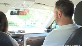 A young student is fucking with a driving instructor in a car
