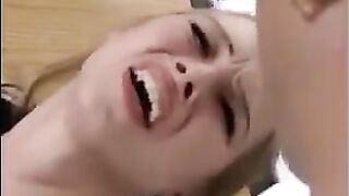 The sexy blonde has sex with two guys at once and gets fisted