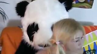 A small-breasted blonde woman fucks like a bear in a unique style