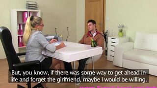 Hot blonde girl fucks with a photographer at the casting couch