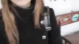 A girl is not embarrassed to lick a cock in public places