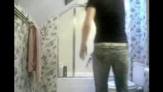 A secret camera in the toilet caught a intimate moment