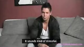 A beautiful woman is an agent conducting a man's casting for porn