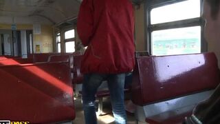 A hot girl was picked up by a man on the train