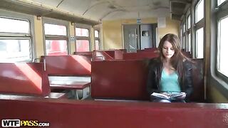 A hot girl was picked up by a man on the train