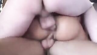 Two guys fucked a girl whose holes were full of cock at the same time
