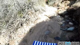 A cute girl Jessica James has sex with a guy outdoors