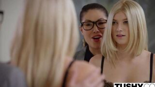 Blond in stockings gets fucked deep in her ass