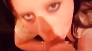 The young girls are very glad to eat the sperm of guys during a blowjob