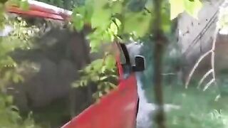 A man squeezed a woman's tits near the car and then fucked her