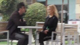 A blonde beauty got into the car and was fucked right there