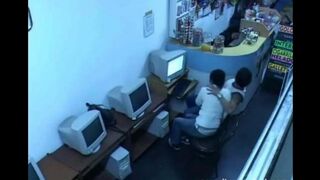 A man almost fucks in the Internet cafe webcam