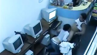 A man almost fucks in the Internet cafe webcam