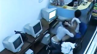 A man almost fucks in the Internet cafe webcam