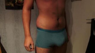 A guy came in his pants because of overexcitation and strong orgasm