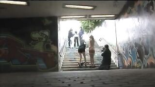 The girl was tied up and roughly fucked on the public street