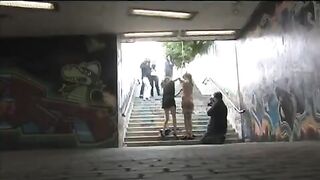 The girl was tied up and roughly fucked on the public street