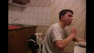 The mother has cancer and the son fucks her in the kitchen