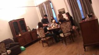 Russian beauties arranged a gangbang at a party, showcasing their wild side