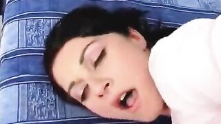 Brunette gets her face covered with cum after anal sex