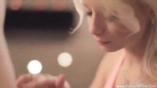 A blonde woman had sex in the studio and made a blowjob