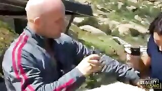 A cute brunette girl with big tits has sex with the first guy she meets