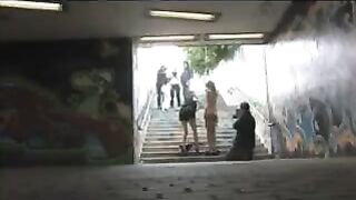 A girl was diluted and fucked on the public street