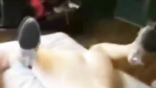 Girl was put on the bed and pulled to herself