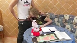 A cute baby in the form of a school uniform seduced her classmate to fuck