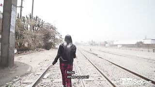 Peruvian guy fucks petite Venezuelan model near train line