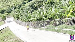 Busty Latina PAWG gets her boobs licked while running hills
