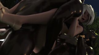 2B enjoys double penetration in a park at night [Grand Cupido] (Nier Automata)
