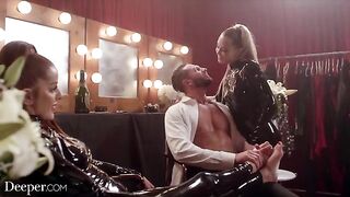 Two girls including latex-wearing Avery have an intense threesome on Deeper