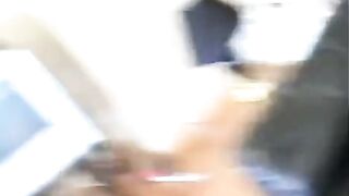 The slutty girl wore only red net stockings and played with her ass