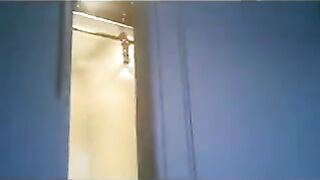 The wife in thongs runs around the apartment with the military