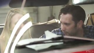 The guy fucks his girlfriend in her red convertible car
