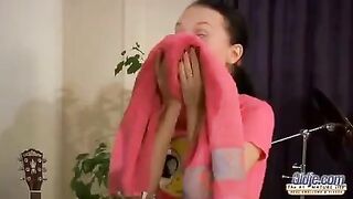 An aged man fucks a girl with natural tits in her round ass