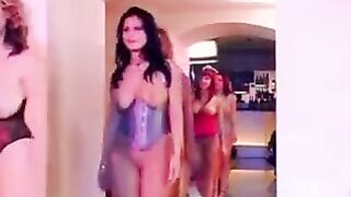Bunch of guys with one girl with big natural boobs