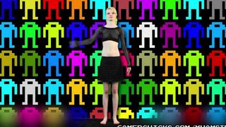 A sexy girl is dancing a striptease in front of the crowd of guys
