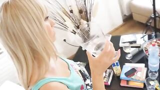 Busty blonde teen gets her big boobs wet and knocks cocks